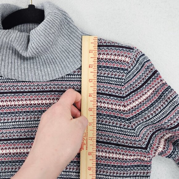 LL Bean Sweater Womens XS Petite Gray Striped Turtleneck Cotton Cashmere Blend - Picture 4 of 10